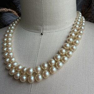 VINTAGE |Gold Over Sterling Silver Clasp Elegant Faux Pearls 35-36 Inch Necklace